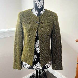 Vintage Wool & Cashmere Yellow Printed Collarless Jacket